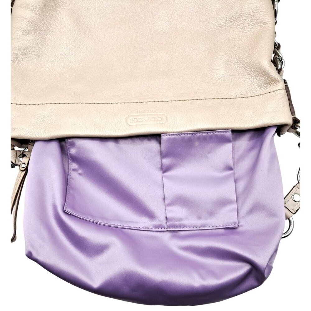 Coach Carly Bag F15251 Metallic Pearl Cream Purse Lavender Interior - Picture 14 of 16